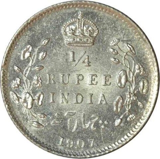 Silver Quarter Rupee of  King Edward VII  of Calcutta Mint of 1907.