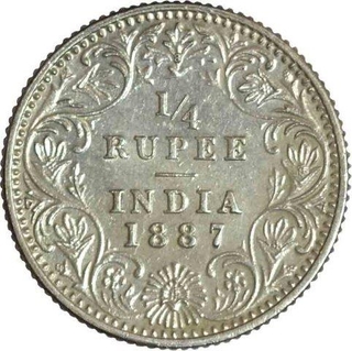 Silver Quarter Rupee of Victoria Empress of Calcutta Mint of 1887.