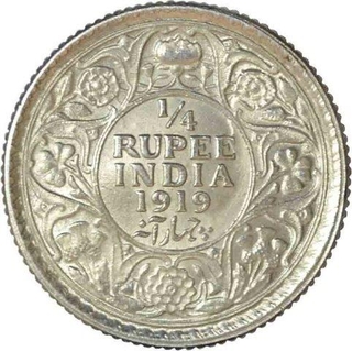 Silver Quarter Rupee of King George V of Calcutta Mint of 1919.