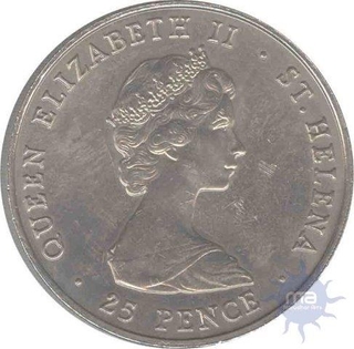 Cupro Nickle Twenty Five Pence of Queen Elizabeth II of Saint Helena of 1980.