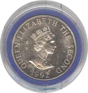 Cupro Nickle Two Pounds coin of Queen Elizabeth Second of Alderney 1992.
