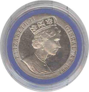 Cupro Nickle One Crown coin of Elizabeth II of Gibraltar of 1993.