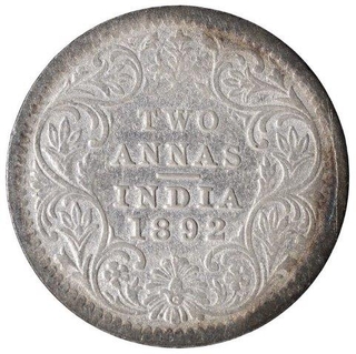 Silver Two Annas Coin of Victoria Queen of Calcutta Mint of 1892.
