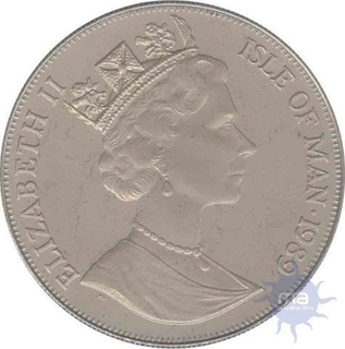 Cupro Nickle One Crown coin of Elizabeth II of Isle of Man 1989.