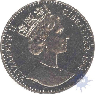 Cupro Nickle One Crown coin of Elizabeth II of Gibraltar 1994.