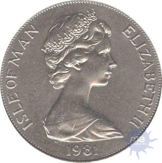 Cupro Nickle One Crown Coin of Elizabeth II of Isle of Man of 1981.