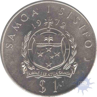 Cupro Nickkle One Dollar of Samoa I Sisifo of Netherlands of 1972.