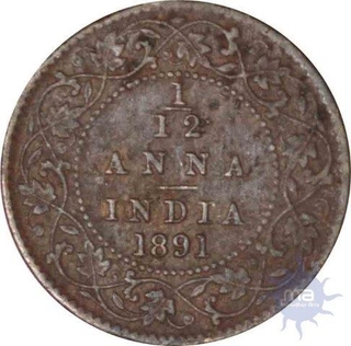 Copper 1/12 Anna  of Victoria Empress of Calcutta Mint of 1891.