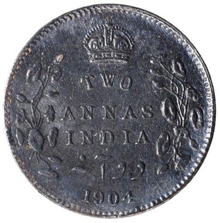 Silver Two Annas Coin of King Edward VII of Calcutta Mint of 1904.