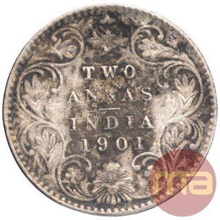 Silver Two Annas Coin of Victoria Empress of Calcutta Mint of 1901