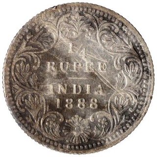 Silver Quarter Rupee Coin of Victoria Empress of Calcutta Mint of 1888.
