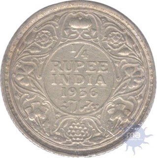 Silver Quarter Rupee of King George V of Bombay Mint of 1936.
