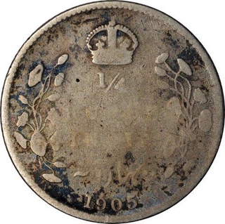 Silver Quarter Rupee Coin of King Edward VII of Calcutta Mint of 1905.