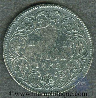 Silver Half Rupee of Victoria Queen of Bombay Mint of 1862.