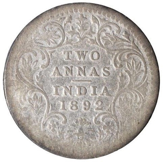Silver Two Annas Coin of Victoria Empress of Calcutta Mint of 1892.