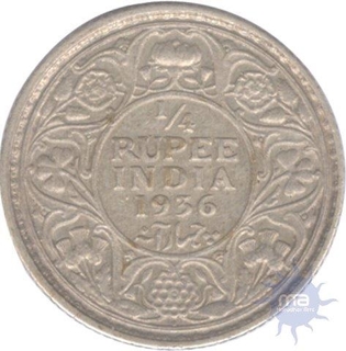 Silver Quarter Rupee of King George V of Bombay Mint of 1936.