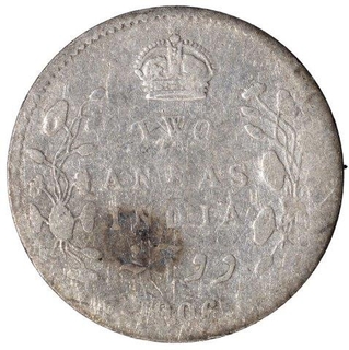 Silver Two Annas Coin of King Edward VII of Calcutta Mint of 1906.
