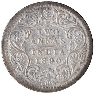 Silver Two Annas Coin of Victoria Empress of Calcutta Mint of 1890.