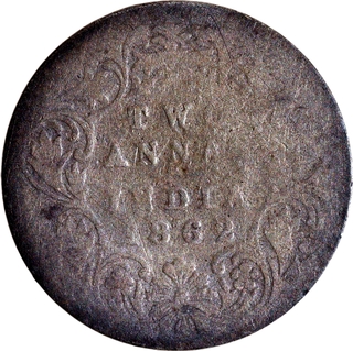Silver Two Annas Coin of Victoria Queen of Calcutta Mint of 1862.