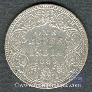 Silver One Rupee of Victoria Empress of Calcutta Mint of 1889.