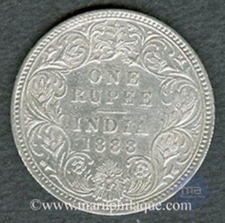 Silver One Rupee of Victoria Empress of Calcutta Mint of 1888.
