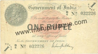 KG V, 1 Rupee, 1917, M.M.S. Gubbay, Bombay Circle, Enclosed Star, SL No. B4 032226, (KJ & RR# 3.1.1A), About Fine, Very Rare.