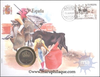 Espana ( Spain ). 1983. Special Cover With Coin & Stamps with Special Cancellation. Cover, Coin & Stamp on Bull Fight Theme.