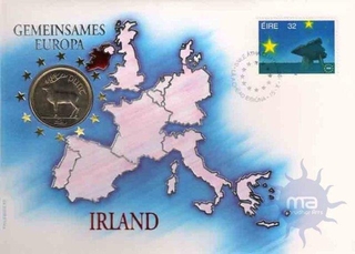 Postal covers of Iriland, 1992, Gemeinsames Europa, Special Cover With Coin & Stamps with Special Cancellation. Cover, Coin & Stamp on Seal & Sports Theme, (Used).