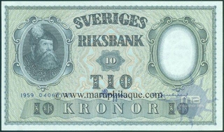 Paper Money of Sweden of 10 Kronor of 1958 issued.