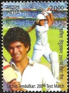 2013 India Mint Stamp Sachin Tendulkar's 200th Test Match.