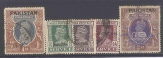 1947-49, Stamps of Pakistan, Set of  5 Stamps, Sc.No: O2, O3, O5, O10, 11.