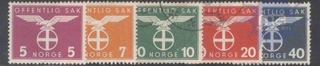 1942-44, Stamps of Norway, Set of 5 Stamps, Sc.No: O44-O46, O48, O52.