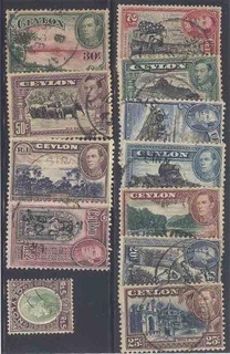 1938-52, Stamps of Ceylon, Set of 12 Stamps, Sc.No: 278-289.