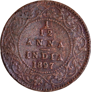 Copper One Twelfth Anna Coin of Victoria Empress of Calcutta Mint of 1897.