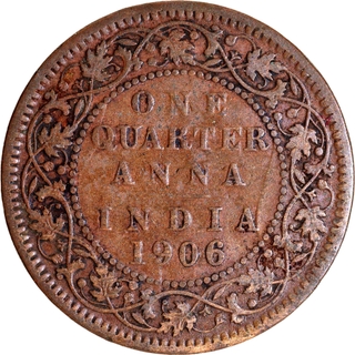 Rare Bronze One Quarter Anna Coin of King Edward VII of Calcutta Mint of 1906.