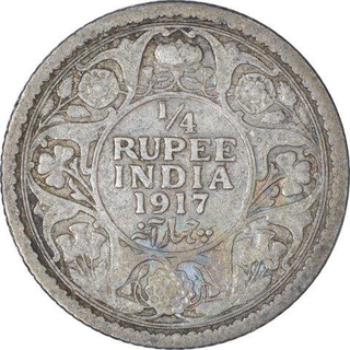 Silver Quarter Rupee Coin of of King George V of Calcutta Mint of  1917.