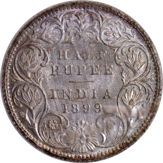 Silver Half Rupee Coin of Victoria Empress of Bombay Mint of 1899.