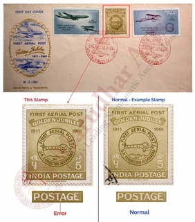 Error : First Day Cover of Golden Jubilee of First Aerial Post of 1961.