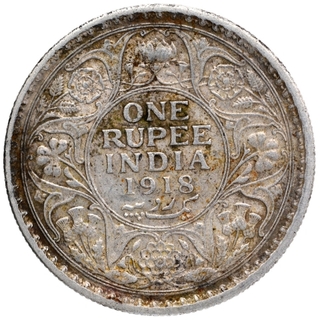 Silver One Rupee Coin of King George V of Calcutta Mint of 1918.