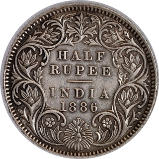 Rare Silver Half Rupee Coin of Victoria Empress of Calcutta Mint of 1886.