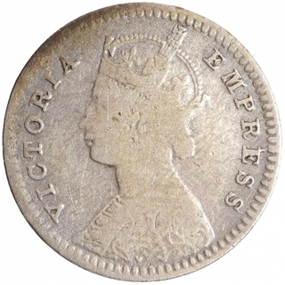 Silver Two Annas Coin of Victoria Empress of Calcutta Mint of 1885.