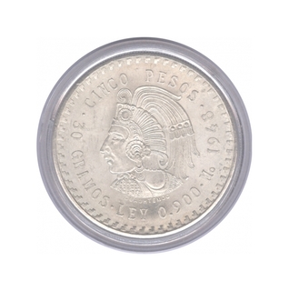 Silver Five Pesos Proof Coin of Mexico of 1948.