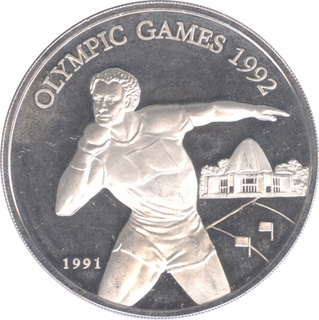 Samoa Silver Ten Dollars Proof Coin of Olympic Games of Short Put of 1992.