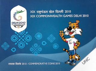 2010 UNC Set XIX Commonwealth Games (Mini blister pack) 5 Rupees Hyderabad Mint.