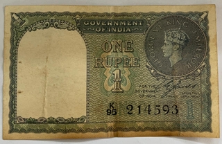 One Rupee Note of King George VI of 1940 Singed By C. E. Jones
