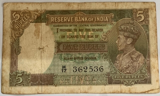 Five Rupees Note of King George VI of 1938Singed By J.B. Taylor
