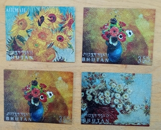 Set of 4 Hard Board Stamps of flowers issued in 1991 Bhutan