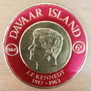 Davaar Island, Gold Embossed Round Stamp of J F Kennedy issued in 1968