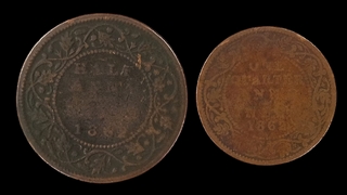 Madras Mint Copper Half And Quarter Anna Coins of 1862 of Victoria Queen.