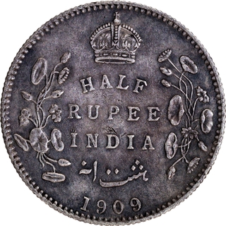 Rare Silver Half Rupee Coin of King Edward VII of Calcutta Mint of 1909.